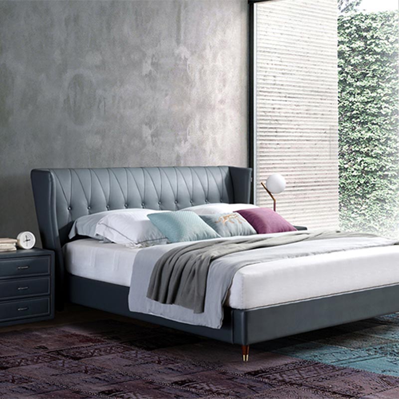 Polna usnjena postelja iz masivnega lesa